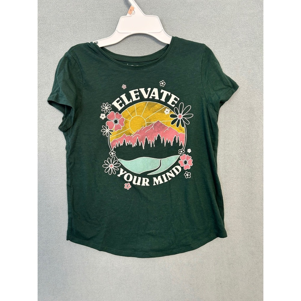 SO The Favorite Tee Girls Large 10/12 Green Elevate Your Mind Graphic T-Shirt